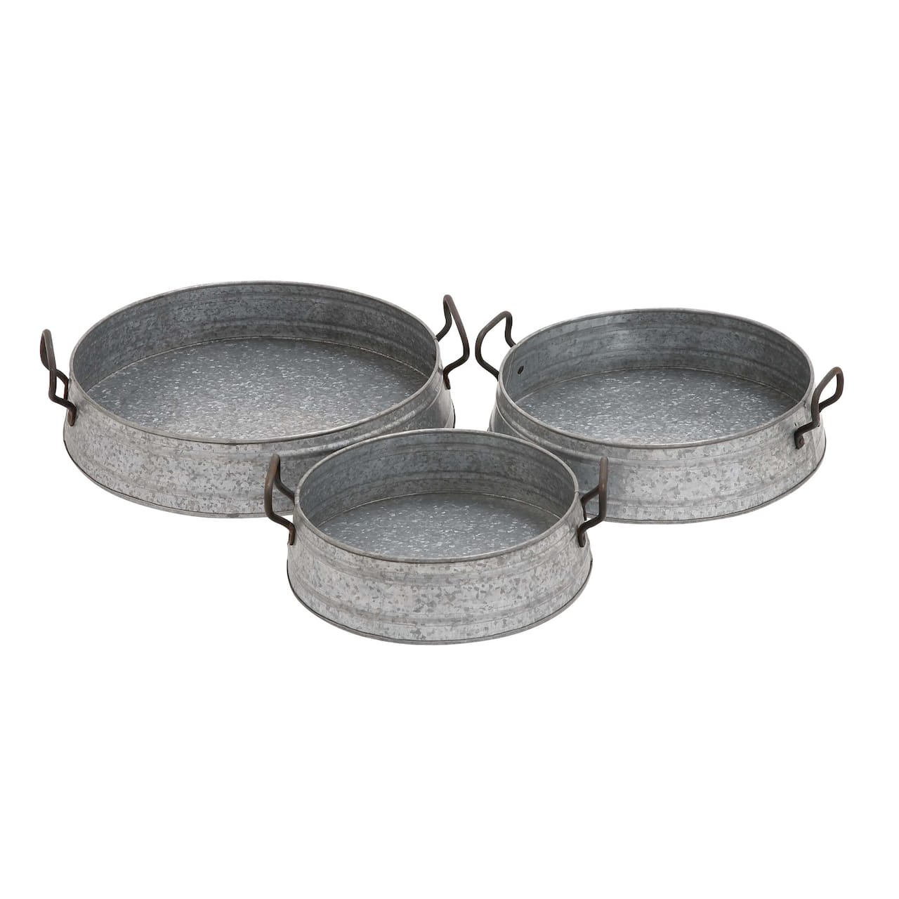 Set of 3" Grey Metal Farmhouse Tray, 18", 16", 14"